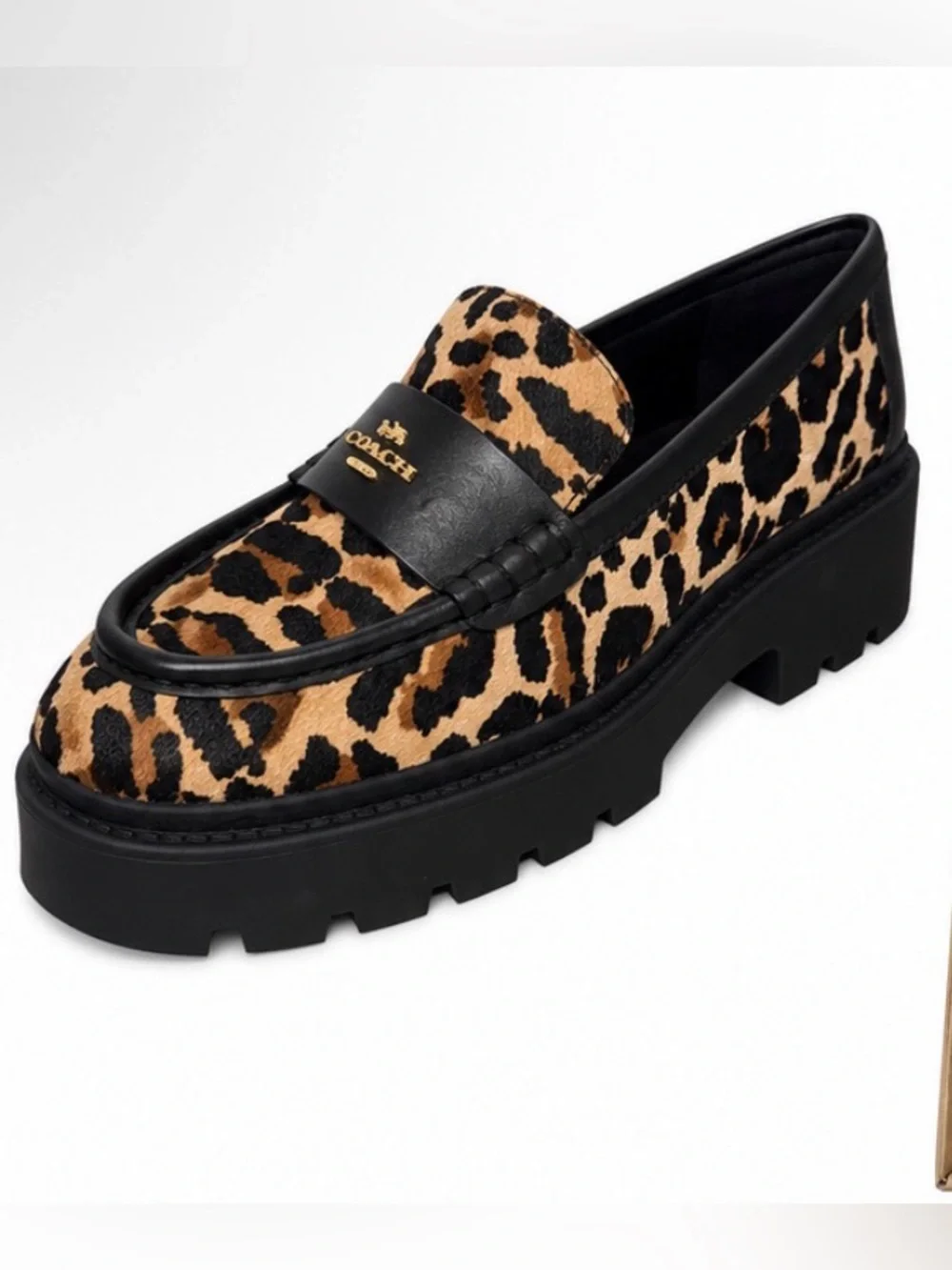 NWT COACH LUCY LEOPARD PRINT PLATFORM LOAFERS | 7.5W